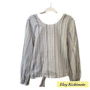 Eley Kishimoto White Black Geometric Blouse Tie Waist Cotton, Size 12
